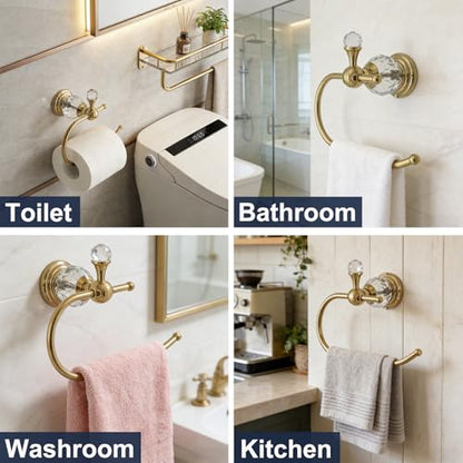 Gold Toilet Paper Holder with Crystal, Tissue Roll Holder Wall Mounted | Stainless Steel Rust-Resistant Hand Towel Holder Bathroom Hardware, Polished Gold Finished, Fits Bathroom & Kitchen - color: Toilet Paper Holder
