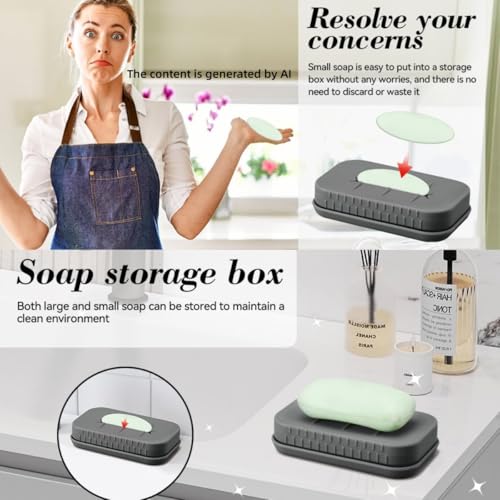Soap Holder & Brush Set with Built-in Soap Saver Compartment | Silicone Matrial, Includes a Leak-Proof Soap Tray+Brush, Unbreakable&Noise-Free, Soft Brush with Soap Dish- (Dark Grey)