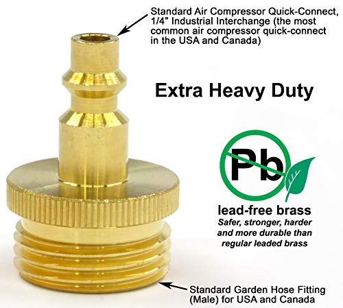 Winterize Blow Out Adapter for RV, Boat, Motorhome, Camper, and Travel Trailer: Air Compressor Quick-connect Plug to Male Garden Hose Faucet Fitting (Solid Lead-Free Brass)