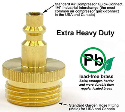 Winterize Blow Out Adapter for RV, Boat, Motorhome, Camper, and Travel Trailer: Air Compressor Quick-connect Plug to Male Garden Hose Faucet Fitting (Solid Lead-Free Brass)