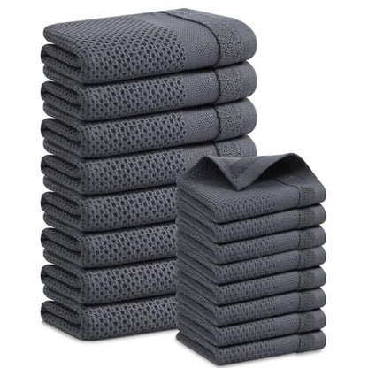Homaxy Kitchen Towels and Dishcloths Set, Set of 16, Dark Grey | 100% Cotton Waffle Weave Kitchen Towels, Super Soft and Absorbent Dish Cloths, 12 x 12 and 13 x 28 Inches - color: Dark Grey, size: 16-Piece Set