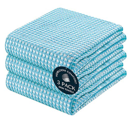 3 Pack Dual Tone Waffle Weave Kitchen Towels, 16x26 Inch, 100% Cotton, Super Absorbent, Fast Dry Dishcloth Set, Soft and Durable, Aqua Blue - color: Aqua Blue, size: 16 x 26 - Pack of 3