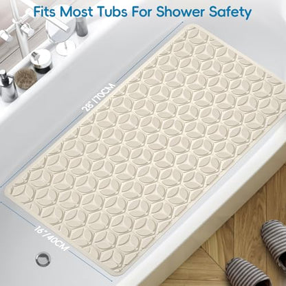 Non-Slip Rubber Bathtub Mat with Suction Cups, 16 × 28 Inch (Beige) | 100% Rubber, Leaf Texture. Vacuum Suction Cups. Soft on Touch. BPA/PVC-Free. Machine Wash. Safe For Bath, Shower, Pet Dogs. - color: Beige, size: 28" x 16" (Rectangular)