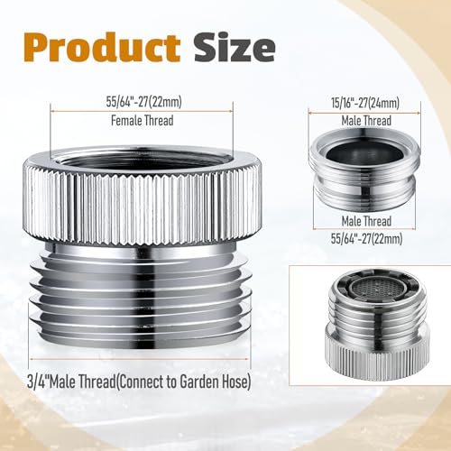 Faucet Adapter with Aerator Faucet to Hose Adapter 3/4" GHT Thread Chrome | Faucet Adapter to Garden Hose Attachment for Sink Faucet to Garden Hose Adapter - color: Faucet Hose Adapter-A