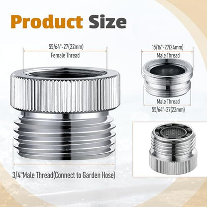 Faucet Adapter with Aerator Faucet to Hose Adapter 3/4" GHT Thread Chrome | Faucet Adapter to Garden Hose Attachment for Sink Faucet to Garden Hose Adapter - color: Faucet Hose Adapter-A