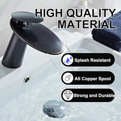 Oil Rubbed Bronze Waterfall Bathroom Sink Faucet and Pop Up Drain - color: Oil Rubbed Bronze, size: Short Body