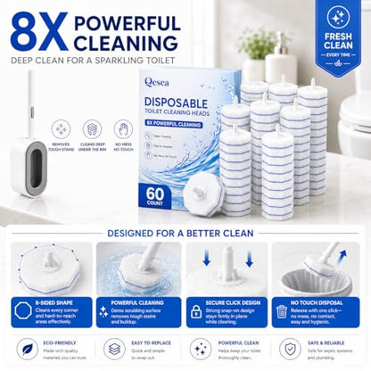 Toilet Wand Refills 60 Count – Disposable Toilet Bowl Cleaner Brush Heads, Fits Most Standard Toilet Wand Handles, No-Touch Replacement Sponge Pads, Hygienic Toilet Cleaning Heads - size: 60 Refills