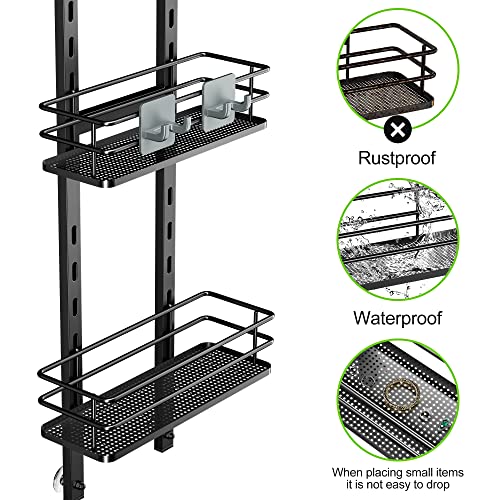 Orimade Adjustable Hanging Over the Shower Door Caddy with Hooks, Bathroom Organizer Shelf Storage Rack,No Drilling Rustproof Basket for Inside Shower, Matt Black 3 Tier