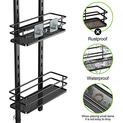 Orimade Adjustable Hanging Over the Shower Door Caddy with Hooks, Bathroom Organizer Shelf Storage Rack,No Drilling Rustproof Basket for Inside Shower, Matt Black 3 Tier