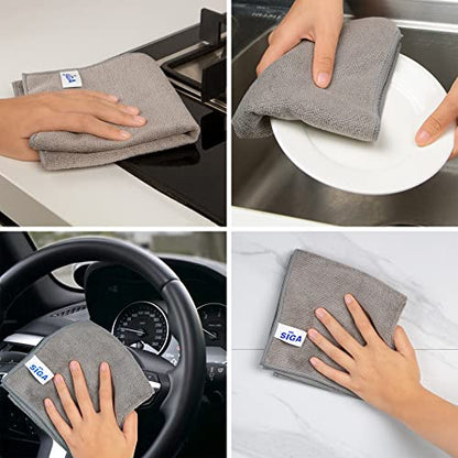MR.SIGA Microfiber Cleaning Cloths, Streak Free Microfiber Towels, 12 Pack | All-purpose microfiber cloths, ultra absorbent, reusable household cleaning towels, Gray, 32 x 32 cm(12.6 x 12.6 inch) - color: Grey