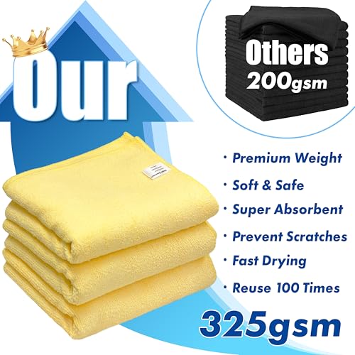 Simple Houseware 16" x 24" Microfiber Cleaning Towels, Heavy Duty 3 Pack | 325 GSM Reusable for Home, Kitchen and Car - size: 3 Pack