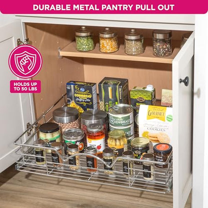 HOLDN’ STORAGE Pull Out Cabinet Organizer, Pantry Drawer, 24"W x 21"D x 5"H | Heavy-Duty Full-Extension, Roll Out Shelf for Pots, Pans & Under Sink Storage, Chrome, Require a 25.25"W Cabinet Opening - size: 24 Inch