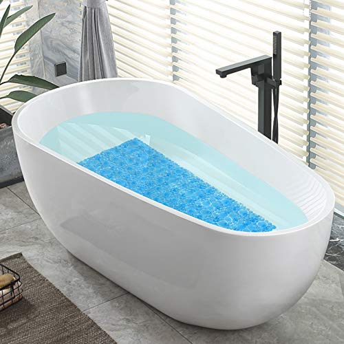Pebble Bathtub Shower Mat Non Slip 34.2"x15.7", Transparent Blue | Extra Long Bath Mat for Tub Non Slip, Machine Washable, Shower Mats for Inside Shower, Bathroom Mat, with Suction Cups - color: Transparent Blue