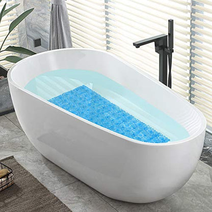 Pebble Bathtub Shower Mat Non Slip 34.2"x15.7", Transparent Blue | Extra Long Bath Mat for Tub Non Slip, Machine Washable, Shower Mats for Inside Shower, Bathroom Mat, with Suction Cups - color: Transparent Blue