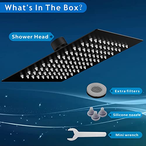 Voolan Rain Shower head, High Pressure Shower Head Made of 304 Stainless Steel, Relaxed Shower Experience Even at Low Water Flow and Pressure (10" Black) - color: Matte Black, size: 10 Inch