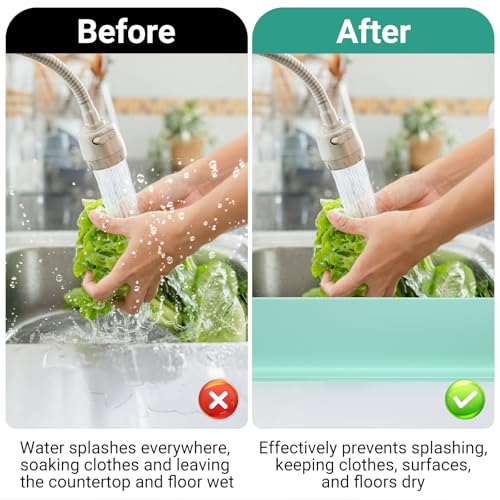 19.3 inch Kitchen Sink Splash Guard, Silicone Sink Baffle Splash Guard, Backsplash Protector for Kitchen Countertop & Bathroom Bathtub with Non-Slip Strong Suction, Mint Green - color: Mint Green