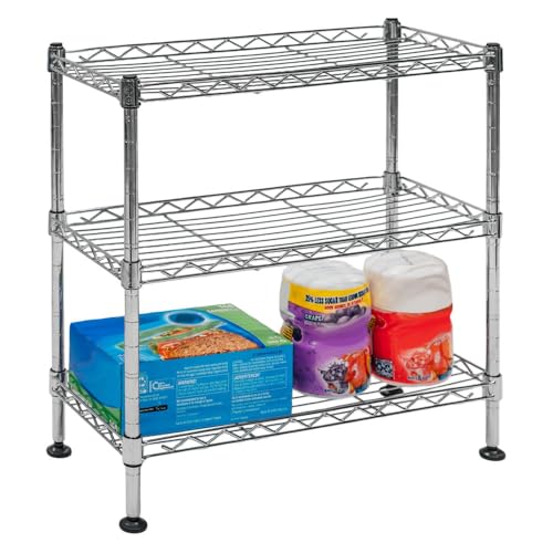 Shelving Inc. 8" d x 18" w x 18" h 3-Tier Chrome Wire Shelving, Everyday Shelving, Weight Capacity 88 lbs Per Shelf - size: 8" d x 18" w x 18" h