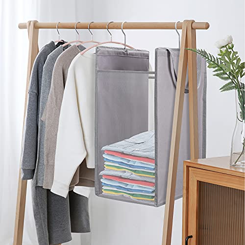 FENTEC Hanging Laundry Hamper，2 Pack Grey Hanging Laundry Basket | Slim Laundry Hamper Bag with Handles, Portable Hanging Closet Hamper, Mesh Heavy Duty Hanging Laundry Bag - color: Grey, size: 2 Pack-one Section