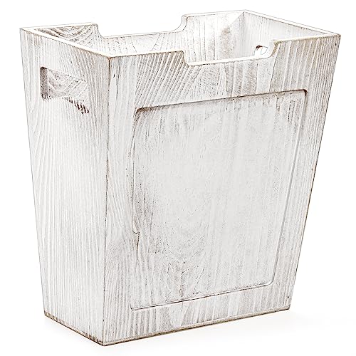 TOPZEA Wood Trash Can, Farmhouse Wastebasket with Handle Rustic Wooden Waste Basket Rectangular Small Decorative Garbage Container Trash Bin for Bathroom, Kitchen, Bedroom, Office, Living Room Decor