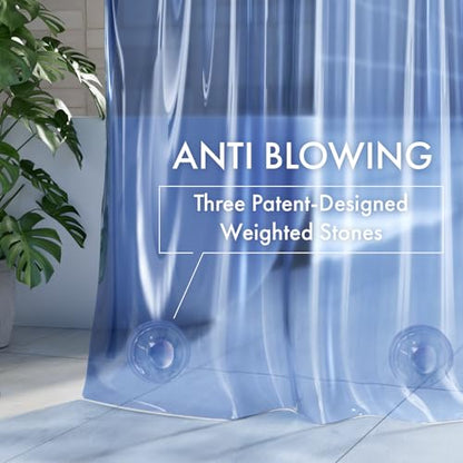 AmazerBath No Hook Shower Curtain and Liner 3-in-1, Luxury Heavy Duty Clear Blue No Hook Shower Liner, 72x75 100% EVA Hookless Shower Curtain with 3 Heavyweight Stones - color: Rainbow Oceanic
