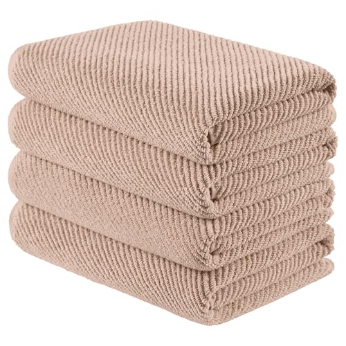 Madison Park 100% Zero Twist Cotton 4 Piece Bathroom Bath Towels, Beige | 30" x 56" Large Shower Towels, 500 GSM Diagonal Ribbed, Soft, Quick Dry, Highly Absorbent, Durable, Modern, OEKO TEX - color: Beige, size: 4 Piece Bath Towel Set
