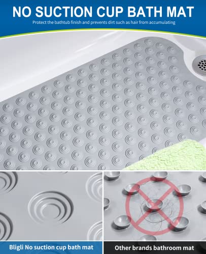 Bligli Bathtub Mat Non-Slip Without Suction Cups, 39x16inch Extra Long Bath Mats for Shower Bathroom, Machine Washable Natural Rubber Shower Tub Mat (39x16inch, Gray) - color: Gray