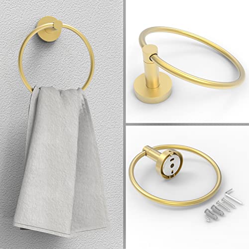 RARXTR Gold Toilet Paper Holder & Towel Ring SUS304 Stainless Steel 2pc Bathroom Hardware Set with Double Post Pivoting Toilet Paper Roll Holder Wall Mount & Bathroom Towel Holder Set - color: Brushed Gold, size: 2-Piece