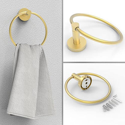 RARXTR Gold Toilet Paper Holder & Towel Ring SUS304 Stainless Steel 2pc Bathroom Hardware Set with Double Post Pivoting Toilet Paper Roll Holder Wall Mount & Bathroom Towel Holder Set - color: Brushed Gold, size: 2-Piece