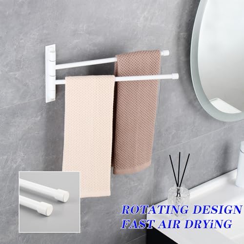 GERZWY Bathroom 2-Arm Swing Arm Towel Bars Wall Mount Stainless Steel Bath Towel Rack Hanger, White - color: White