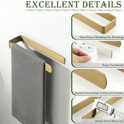 Alise Hand Towel Holder Self Adhesive Towel Bar for Bathroom,Gold | Towel Hanger for Bathroom,SUS304 Stainless Steel Towel Rack for Kitchen Under Sink Cabinet Wash Basin Side,No Drilling - color: Brushed Gold