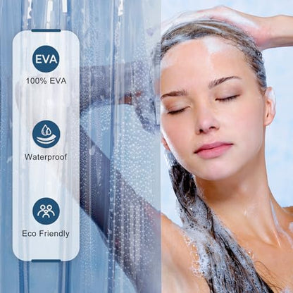 AmazerBath Shower Curtain Liner, 100% EVA Soft Clear Blue Heavy Duty Shower Curtain and Liner 2-in-1, 72x72 Luxury Plastic Weighted Bathroom Shower Liner, 12 Rustproof Grommets & 3 Heavyweight Stones - color: Rainbow Oceanic, size: 72"W x 72"L (Pack of 1)