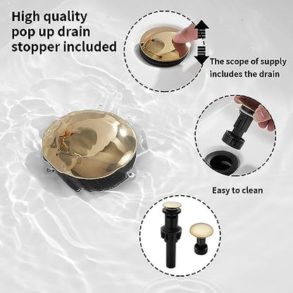 2 Handles 3 Holes Faucet Widespread Bathroom Sink Faucet Basin Tap Mixer Supply Hose Included Matching Pop Up Drain Polished Gold - color: Polished Gold, size: Widespread