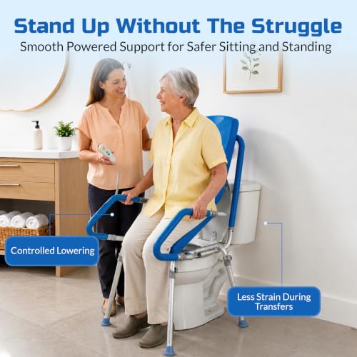 Raised Toilet Seat with Handles, Elevated Toilet Seat Riser for Seniors | Comfortable, Accessible Bedside Toileting - Blue, padded seat, backrest, 330 lb - size: 330lb. Capacity
