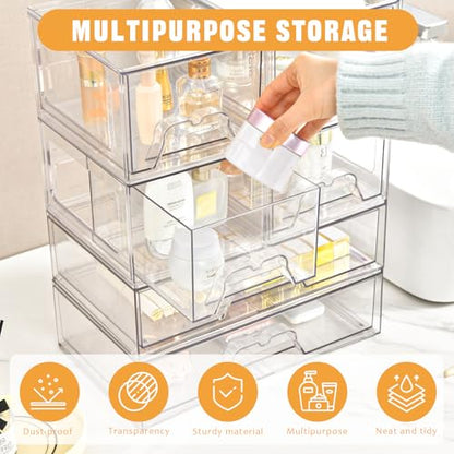 4 Pack Stackable Storage Drawers, Clear Acrylic Organizer, Makeup Organizer | with Pull-out Drawer,Pantry Organization for Beauty Supplies,Ideal for Vanity, Bathroom,Cabinet - style: 2 Small+2 Wide