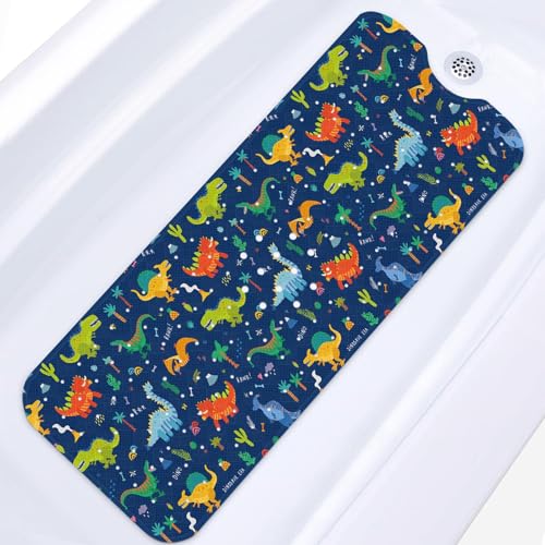 Bath Mat for Tub, Cute Dinosaurs, 40 X 16 Inch, for Kids | Cartoon Dinosaurs Animal Extra Long Toddler Bathtub Non Slip Shower with Suction Cups and Drain Holes - color: Cartoon Dinosaurs