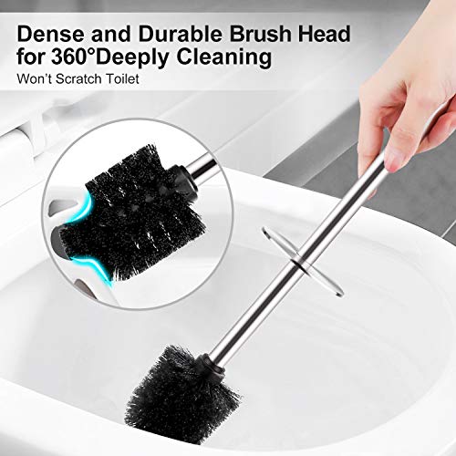Toilet Brush and Holder, 2 Pack Toilet Brush with 304 Stainless Steel Long Handle, Toilet Bowl Brush for Bathroom Toilet-Ergonomic, Elegant,Durable (Silver) - color: Silver