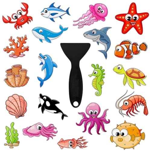 20 Pcs Non Slip Bathtub Stickers Submarine Sea Creature Anti Slip Decals Adhesive Turtle Fish Jellyfish Bathtub Appliques with Scraper for Shower and Bath(Color A) - color: Color a