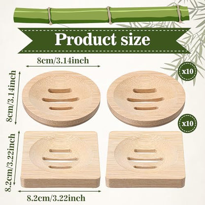 20Pcs Bamboo Soap Dish Set for Bar Soap, Bamboo Soap Holder with Self-Draining Soap Tray, Shampoo Bar Holder for Bathroom Kitchen Sink Travel, Round and Square Wooden Organizers for Sponges Razors
