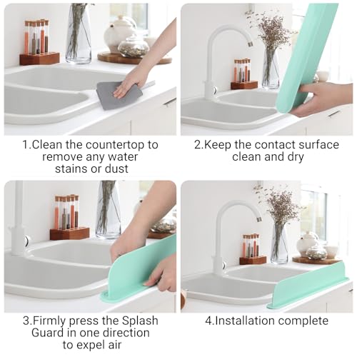 19.3 inch Kitchen Sink Splash Guard, Silicone Sink Baffle Splash Guard, Backsplash Protector for Kitchen Countertop & Bathroom Bathtub with Non-Slip Strong Suction, Mint Green - color: Mint Green