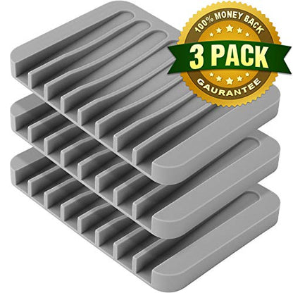 Anwenk 3-Pack Soap Holder for Shower Waterfall Drainer - Flexible Silicone for Shower/Bathroom/Kitchen/Counter Top, Keeps Soap Bars Dry & Clean - Easy to Clean - Grey - color: Grey