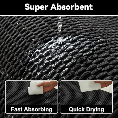 Triohero Bathroom Rugs Non Slip Washable, Super Absorbent Thin Bath Mat Quick Dry Low Pile Bathroom Rug, Black 24"x47" - color: Black, size: 24"x47"