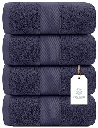 White Classic Luxury Bath Towels Set of 4 Large - 700 GSM Cotton Ultra Soft Bath Towels 27x54 | Highly Absorbent and Quick Dry | Hotel Towels for Bathroom Luxury, Plush Shower Towels, Navy - color: 15: Navy Blue
