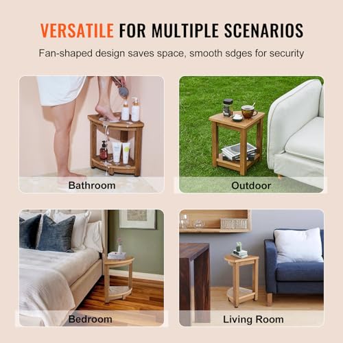 VEVOR 16.5" Shower Stool, HDPS Waterproof Shower Bench for Inside Shower, 350lbsCorner Shower Stool for Shaving Legs, Plastic Shower Seat with Storage Shelf for Inside & Outside Shower