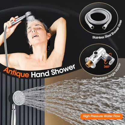 Rainfall Shower System Shower Faucet Set, Luxury, Antique, Polished Chrome | 9 Inch Shower Head and Handheld Spray, Pressure Balance Valve, Wall Mounted, Bathroom, Shower Trim Kit - color: Polished Chrome, style: With Handheld