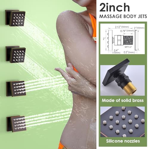 Enga Dual Shower Head Shower System with Body Jets, 12" Ceiling Mounted Rain Shower Head & 6" Wall Mounted Head Full Body Rainfall Shower Faucet with Valve Kit, Oil Rubbed Bronze - color: Oil Rubbed Bronze, style: Ceiling-12"+6"+Jets