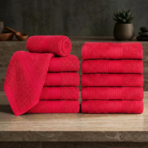 100% Cotton Washcloths 12x12 Inches, 600 GSM, Soft & Absorbent, Durable, Set of 10, Red - color: Red, size: Washcloth Set of 10