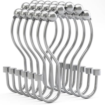 Bathway Shower Curtain Hooks Chrome Shower Curtain Rings with Cylindrical Design, Metal Shower Curtain Hooks Rust Proof, Smooth Glide Double Shower Hooks Rings for Shower Curtain - color: Chrome, style: Modern Shower Hooks with Cylinders