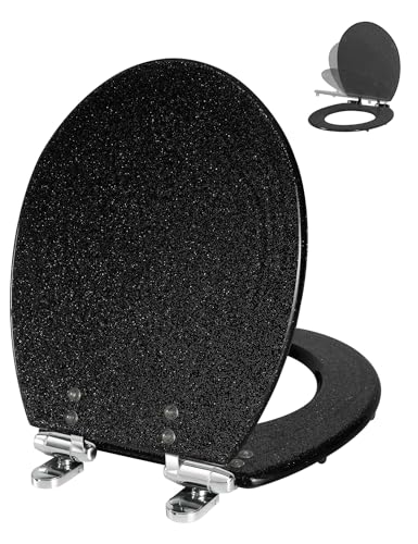 Angol Shiold Black ROUND Resin Toilet Seat Soft Close 16.5" | Quick Release Heavy Duty Acrylic Decorative Toilet Seats Easy to Install&Clean (Black Glitter) - color: Black Glitter