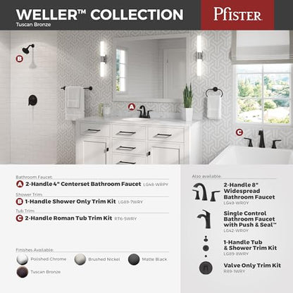 Pfister Weller 8 in Widespread Bathroom Sink Faucet 2-Handle 3-Hole Tuscan Bronze Finish with Pop-Up Drain Assembly 1.2 GPM WaterSense Certified Metal Construction LG49WR0Y - color: Tuscan Bronze, size: 1 Pack