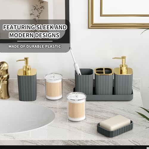 XLHOMO Bathroom Accessory Set - 26PC Bathroom Shower Curtain and Rug Set, Bathroom Accessories Set, Grey Bathroom Set with Trash Can, Toilet Brush, Qtip Holder & Soap Dispenser - style: Grey